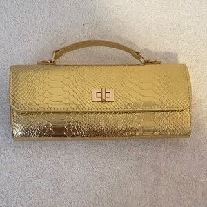 Gold Faux-Snakeskin Top-Handle Clutch